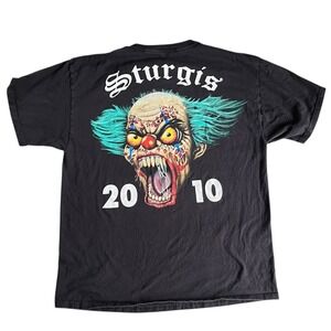 Hanes Sturgis 2010 70th Anniversary Evil Clown Graphic T-Shirt Black Large